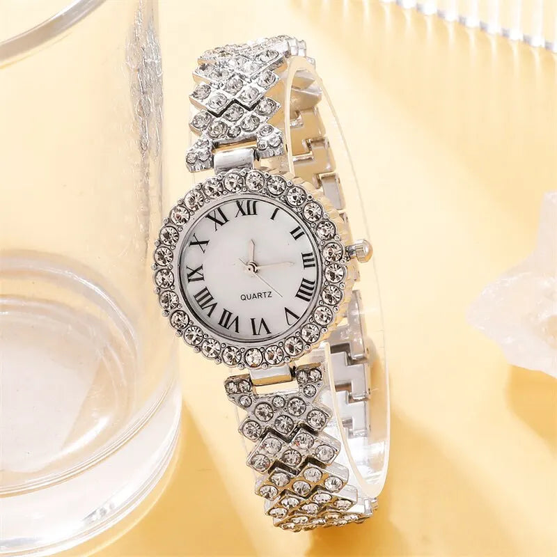 6pcs Ensemble de montres Ensemble de luxe Strass Femmes Mode Élégant Montre-bracelet Quartz Montre Pour Fille Dames Horloge Montre Femme