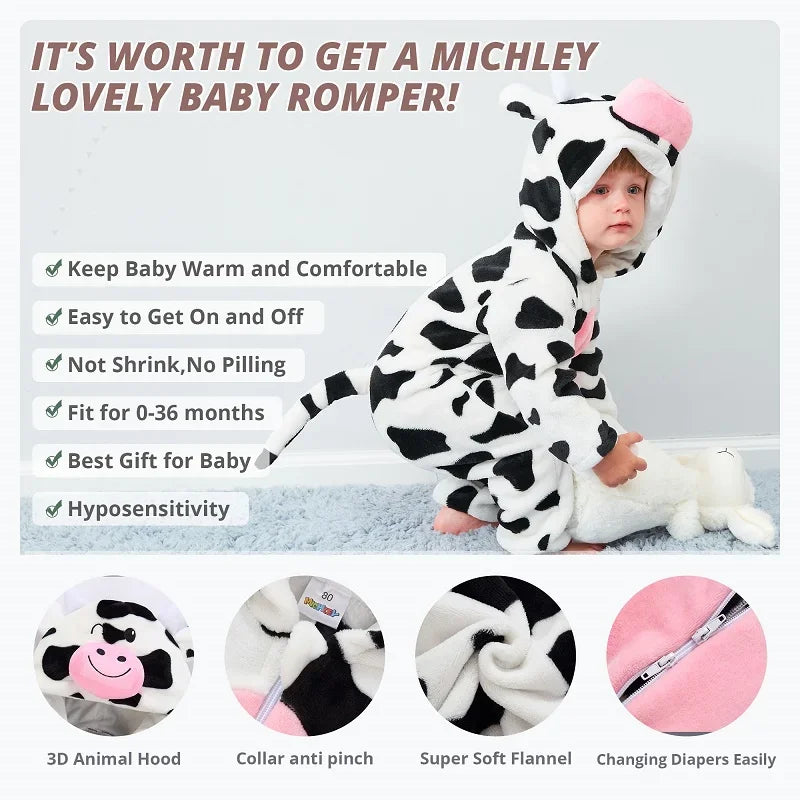 MICHLEY Carnaval Hiver Bébé Barboteuses À Capuche Flanelle Tout-petit Vêtements Pour Bébés Bodys D’Ensemble Combinaison Costume Pour Enfants Fille Garçon