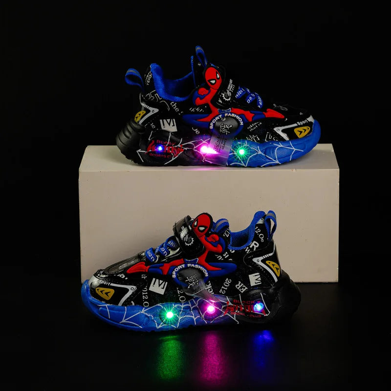 Disney LED Casual Sneakers Rouge Noir Pour Le Printemps Garçons Spiderman Chaussures d’Extérieur Enfants Éclairé Chaussures Antidérapantes Taille 21-30