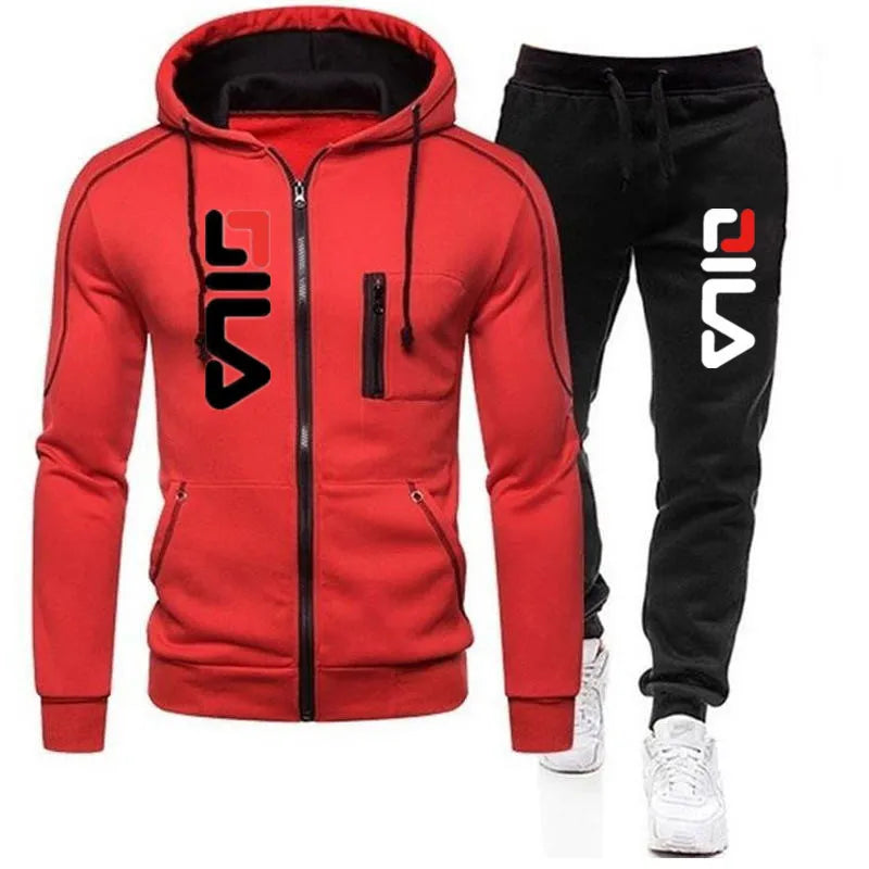 Nouvelle veste à fermeture éclair solide pour hommes Pull à capuche + Pantalon de survêtement Sports Casual Jogger Sportswear 2 pièces Homme Fleece Streetwear Ensembles