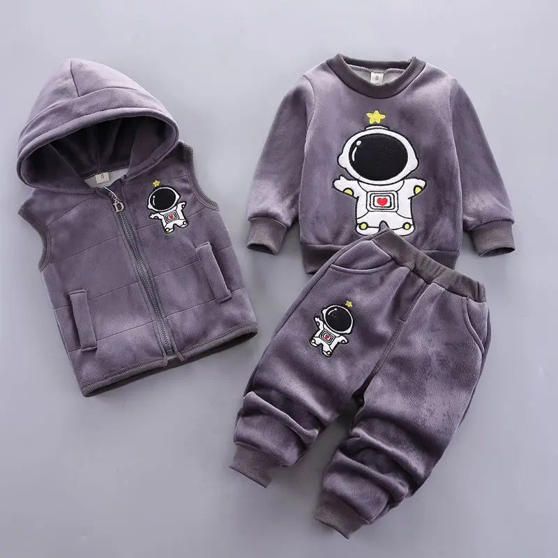Automne Hiver Bébé Garçons Fille Vêtements Ensembles Épais Polaire Dessin Animé Ours Veste Gilet Pantalon 3Pcs Coton Sport Costume Tenues Chaudes