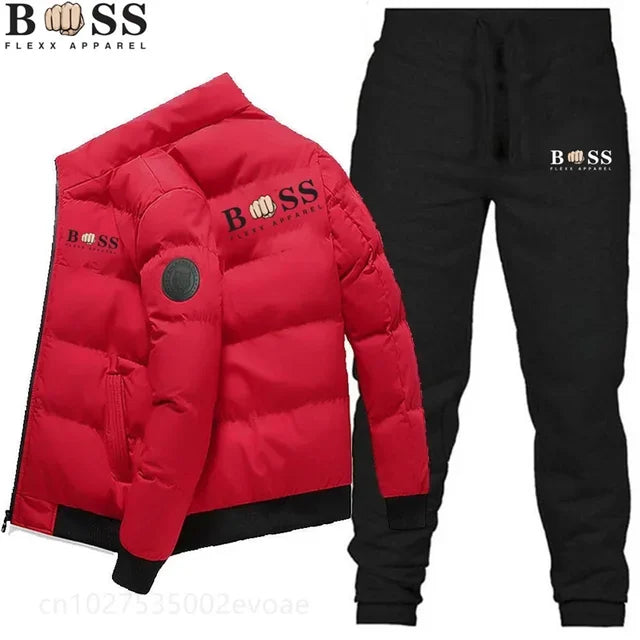 2024 Mode Hiver Coréen BSS FLEXX APPAREL Mode Homme Chaud Nouveau Coupe-vent Haute Qualité Polyester Fermeture Éclair Veste et Pantalon 2-p