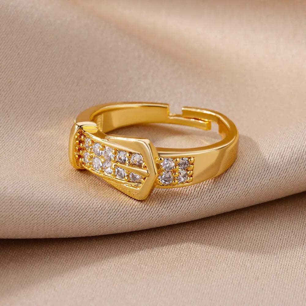 Anneaux de ceinture en acier inoxydable pour femmes Zircon Ceinture réglable Bague de doigt Femme Géométrique Mariage Esthétique Jewerly Cadeau
