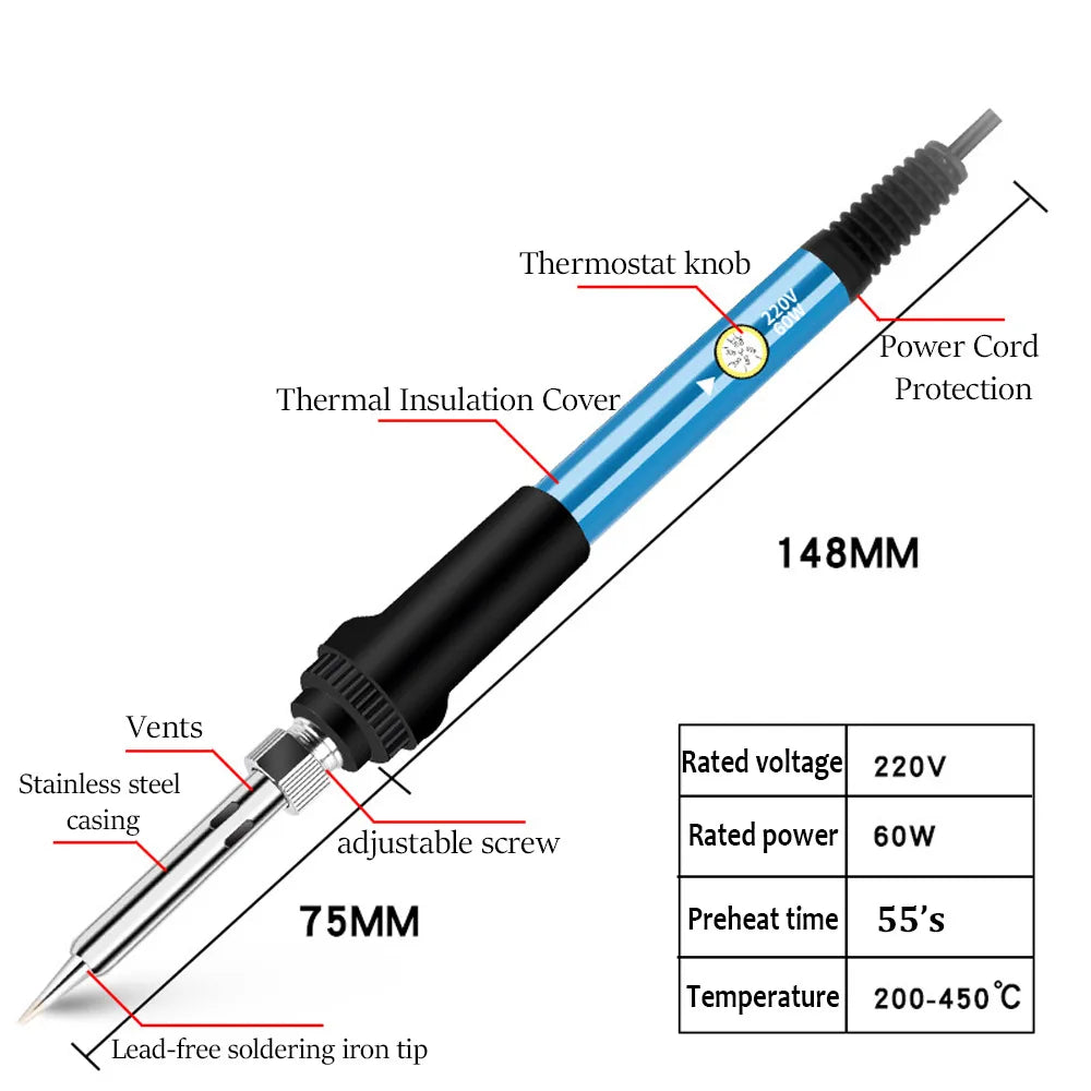 Fer à souder électrique à température réglable 220V/110V 60W Ensemble de fer à souder électrique Outil de réparation de soudure