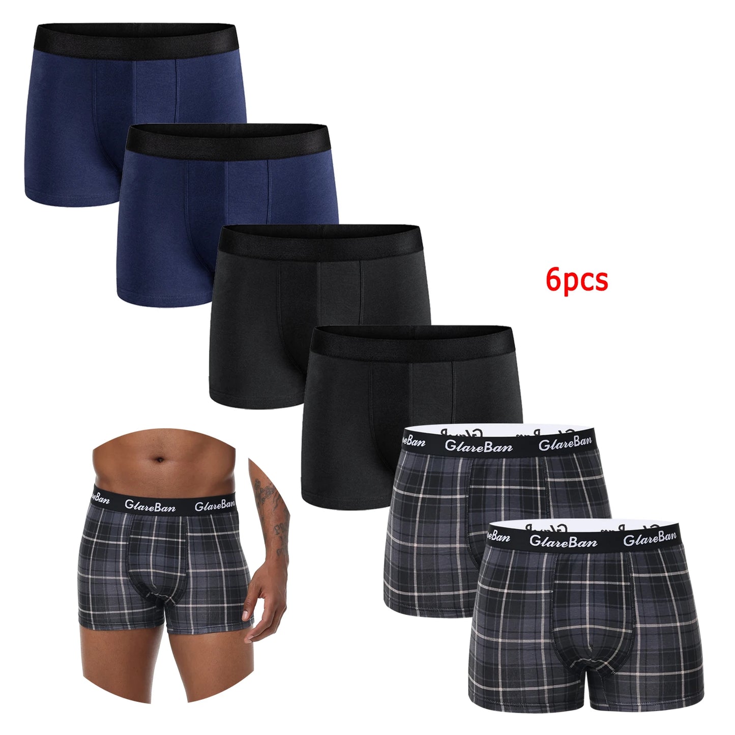 6pcs pack Black Boxer Shorts Hommes Sous-vêtements Doux Respirant Homme Sous-vêtements pour Hommes Homme Boxershorts Slips 2024 Culottes
