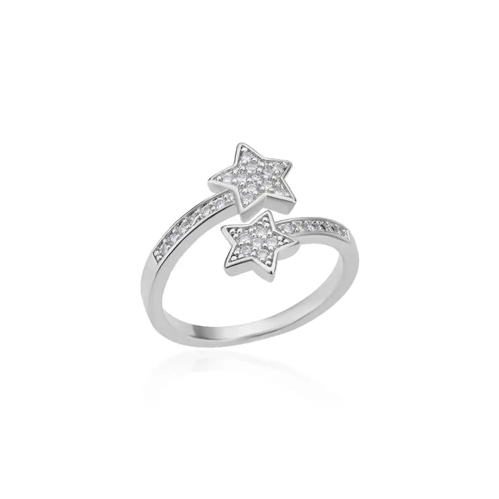 Zircon Double Layer Open Rings For Women Gold Color Adjustable Stainless Steel Ring Wedding Aesthetic Jewelry Gift Bijoux Femme