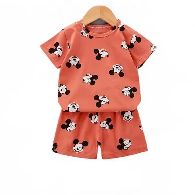 Dessin animé d’été T-shirt Shorts Enfants Ensemble Coton Tees Pantalons Loisirs Garçons et Filles Bébés Vêtements Casual 2pcs
