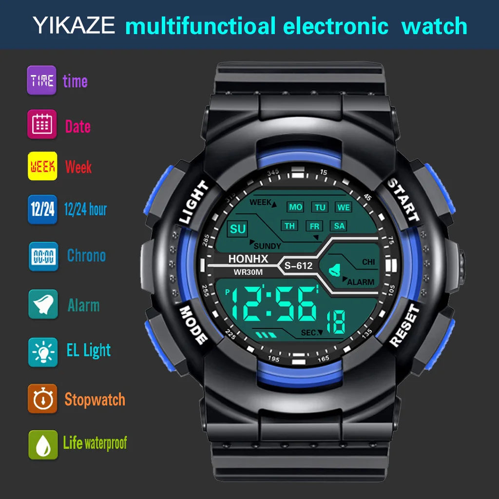 Montre Homme Multifonction Grand écran LED Électronique Étanche Lumineux Militaire Numérique Montres-Bracelets Reloj Hombre