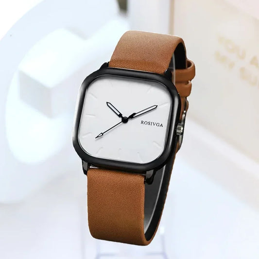 Montre de mode Simple cadran carré PU cuir Quartz Hommes Montre d’affaires Montre-bracelet Horloge Montre Homme