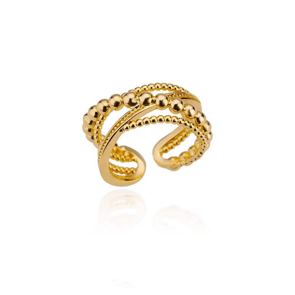 Zircon Double Layer Open Rings For Women Gold Color Adjustable Stainless Steel Ring Wedding Aesthetic Jewelry Gift Bijoux Femme