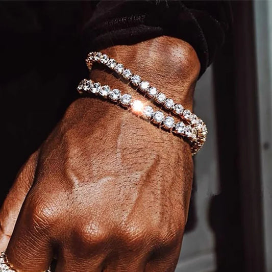 Hip Hop Iced Out 3/4/5mm Crystal Tennis Bracelet pour Hommes Trendy Punk Zirconia homme Chain on The Hand Streetwear Jewelry