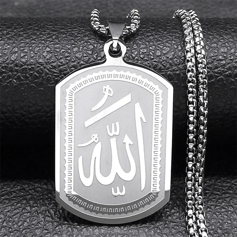 Islamique Arabe Allah Bénédiction Dieu Pendentif Colliers pour Hommes/Femmes Acier Inoxydable Couleur Noire Arabe Islam Chaîne Collier Bijoux