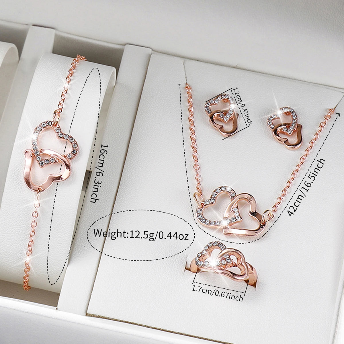 6pcs/set Montre à quartz à bracelet en cuir pour femmes et ensemble de bijoux de couleur or rose cœur amoureux