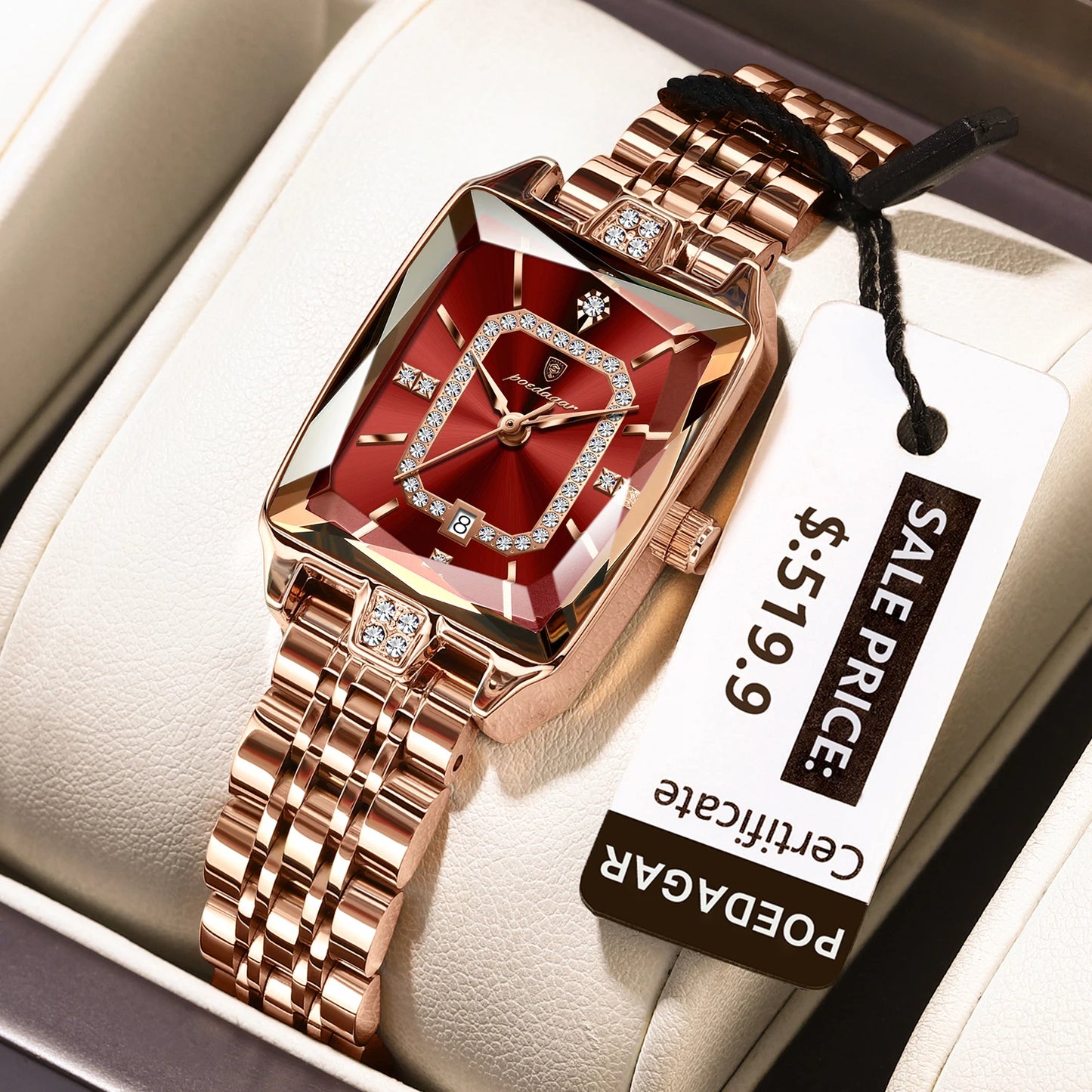 POEDAGAR Top Elegant Femmes Montre-Bracelet Imperméable Date Dames Montre En Acier Inoxydable Rectangle Quartz Montres Pour Femmes