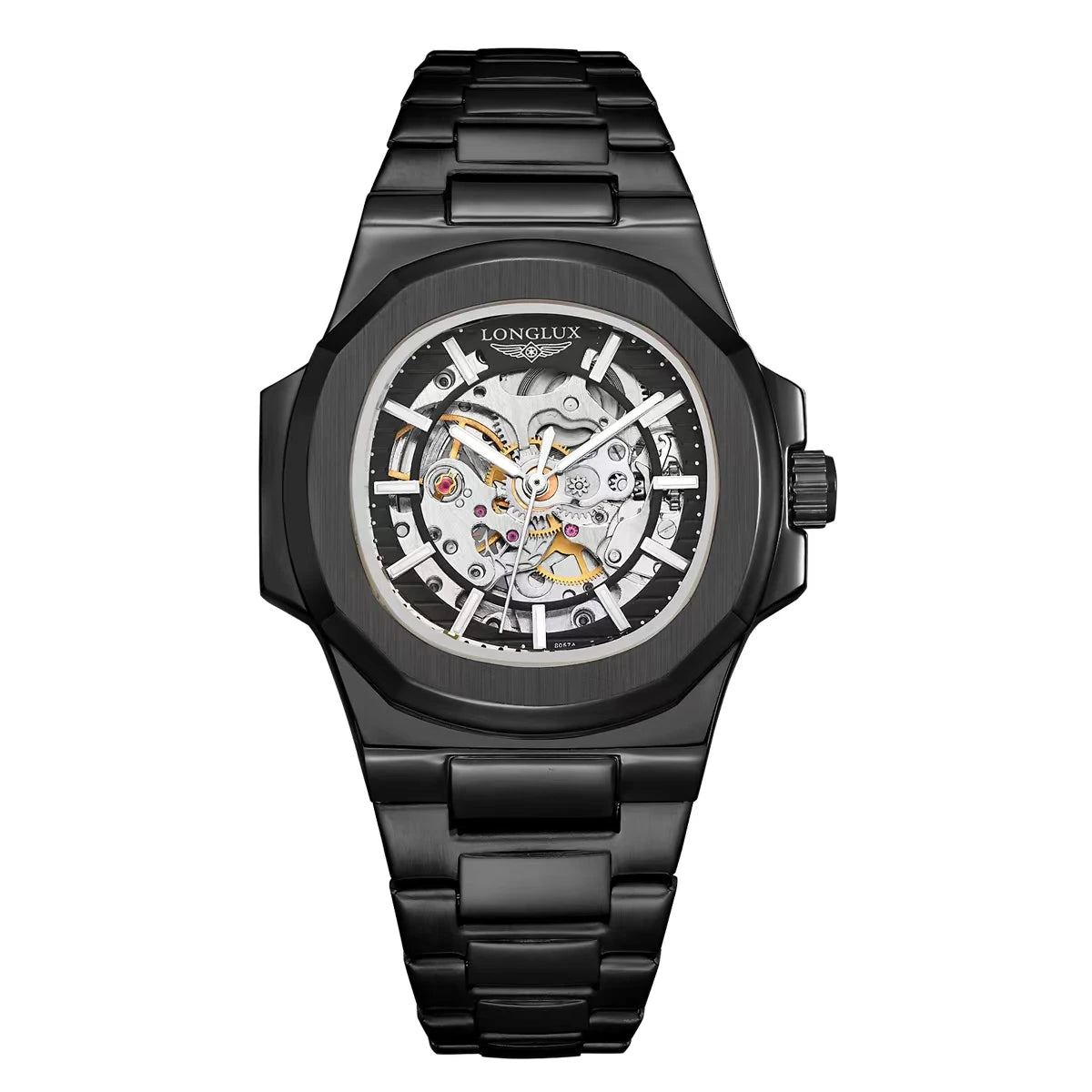 LONGLUX montre automatique pour homme luxe en gros montres-bracelets mécaniques squelette en acier inoxydable montre étanche