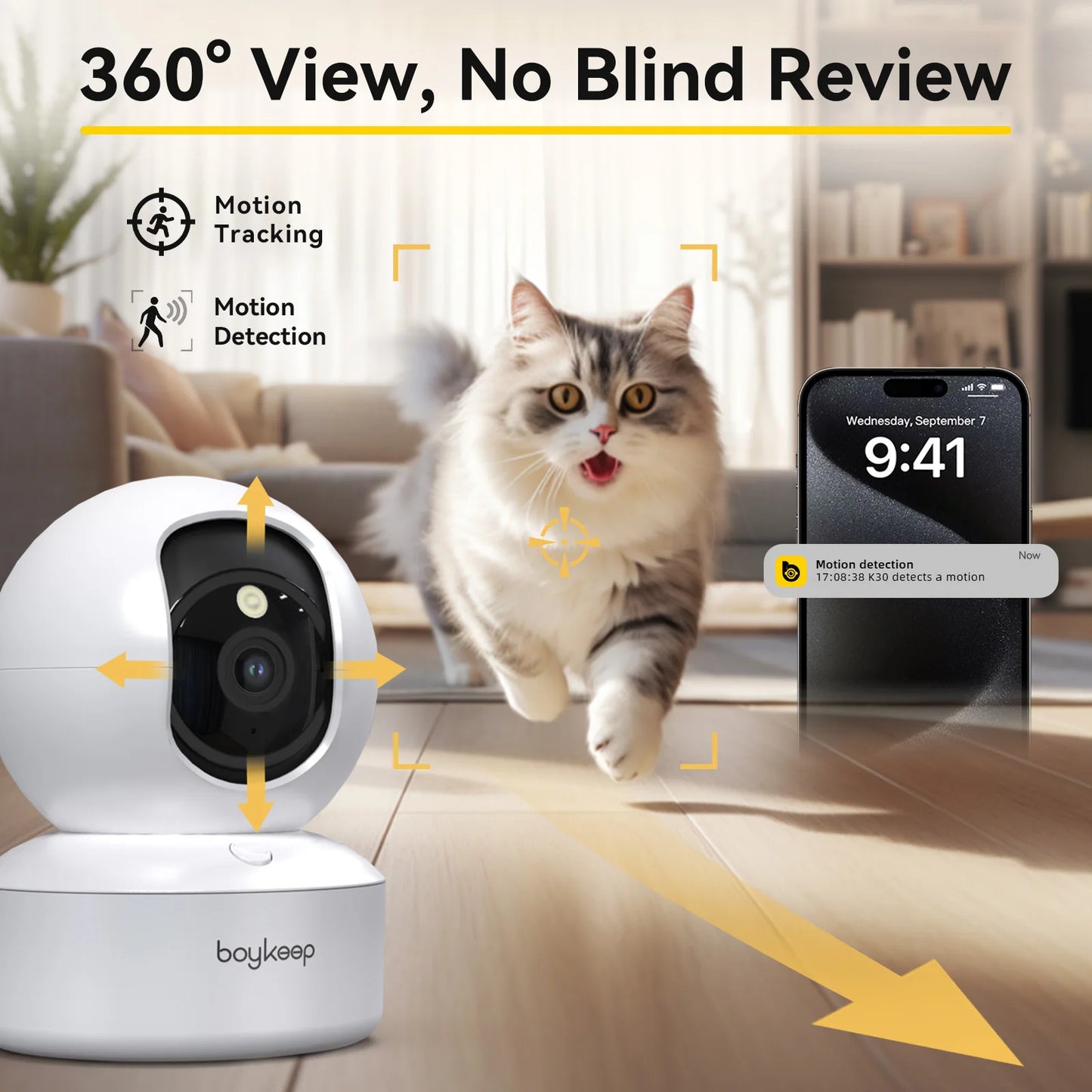 BoyKeep 3MP 5G/2.4GHz WiFi Sécurité intérieure IP Caméra de moniteur pour bébé intelligente Suivi automatique 24/7 Caméra de vidéosurveillance