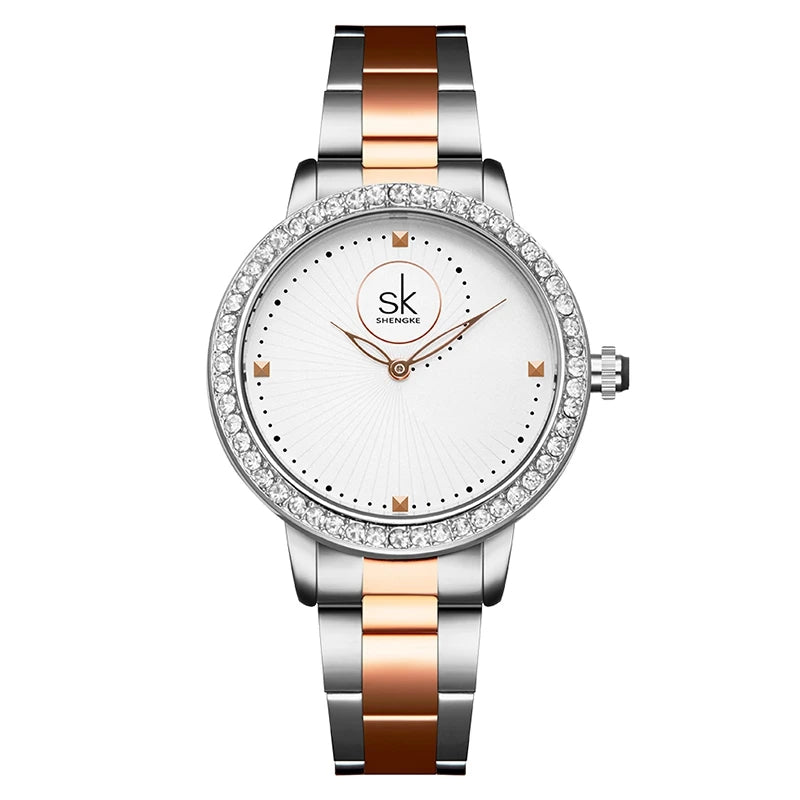 Shengke montre en or Rose femmes montres à Quartz haut pour femme marque cristal de luxe femme montre-bracelet SK fille horloge Relogio Feminino
