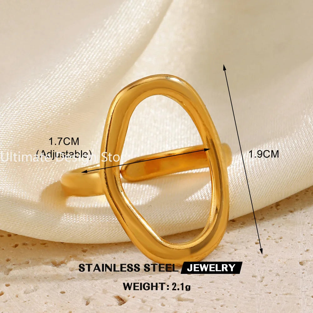 Bague cœur en acier inoxydable de couleur or Bague creuse en métal pour femmes Bijoux étanches Cadeau de petite amie Bijoux Femme Anillos