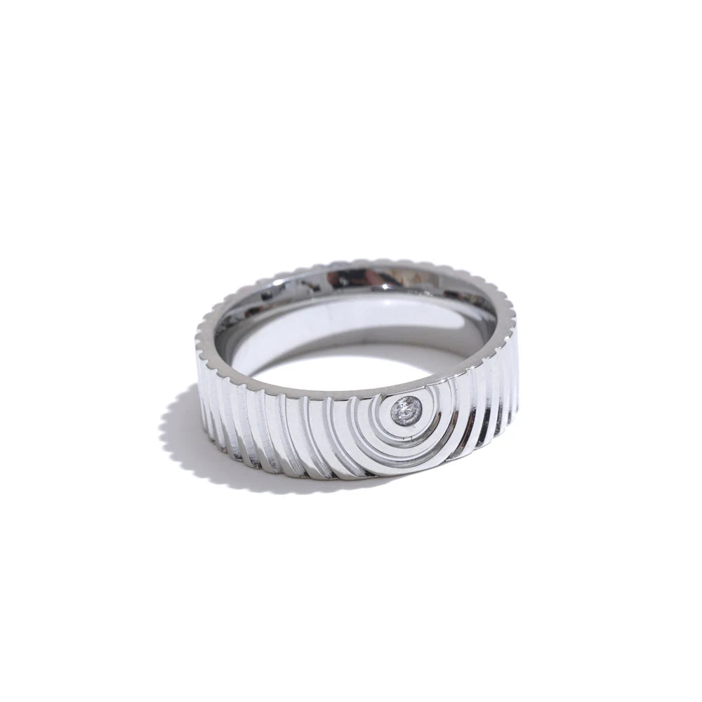 Yhpup 6789# Arrivée en acier inoxydable rond rayé zircon anneau de haute qualité minimaliste doigt bijoux de mode Bijoux Femme
