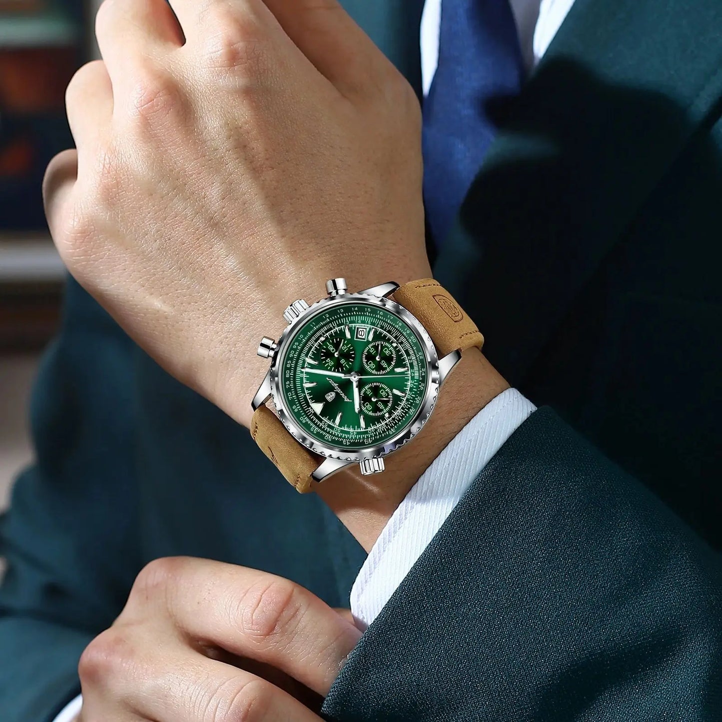 POEDAGAR Montre de luxe pour homme Quartz Étanche Lumineux Date Chronographe Cuir Hommes Montre-Bracelet Militaire Sports Hommes Montres Reloj