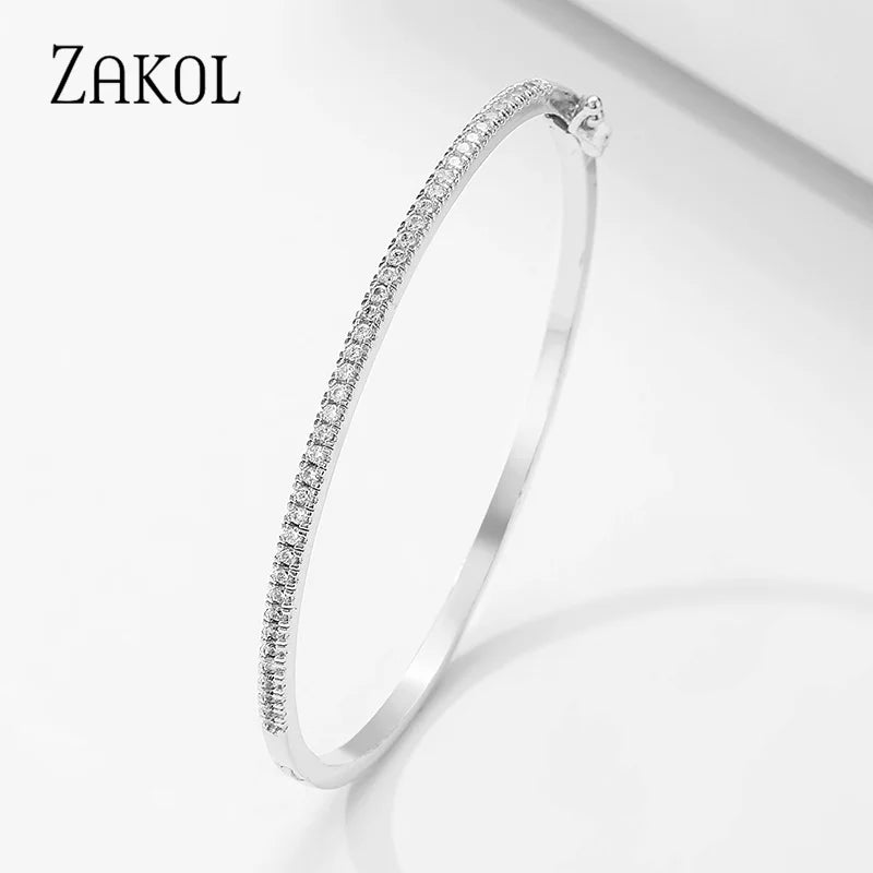 ZAKOL Simple Micro-incusté Cubic Zirconia Bangle pour Femmes Mode Géométrique CZ Bracelets Bijoux